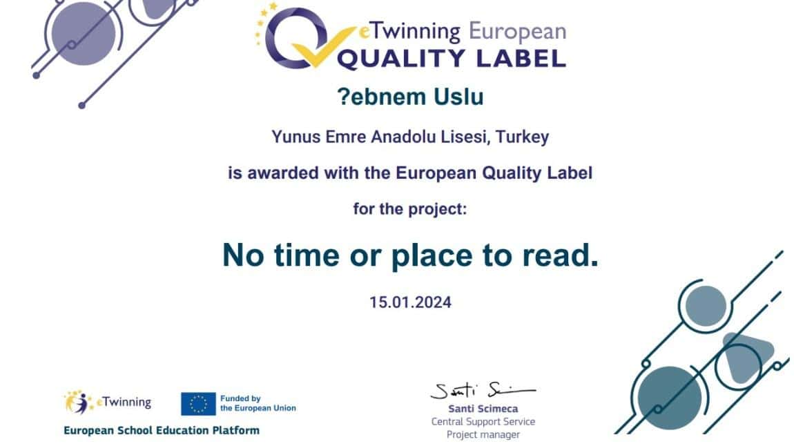 e-Twinnnig projemiz Avrupa Kalite Etiketi ile ödüllendirildi